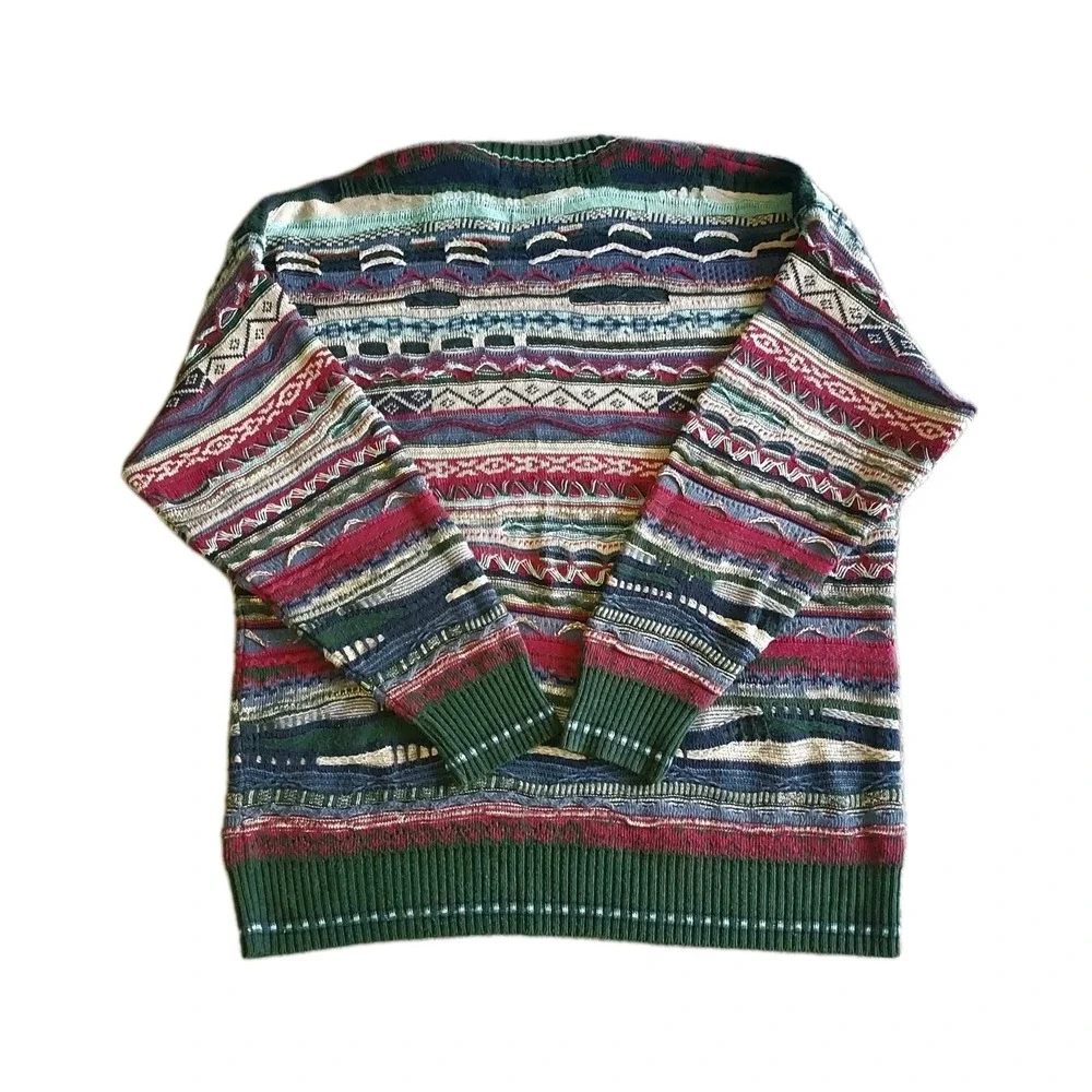 Vintage‎ Coogi Style 3D Knit Sweater Size Large John Ashford Rainbow Multicolor